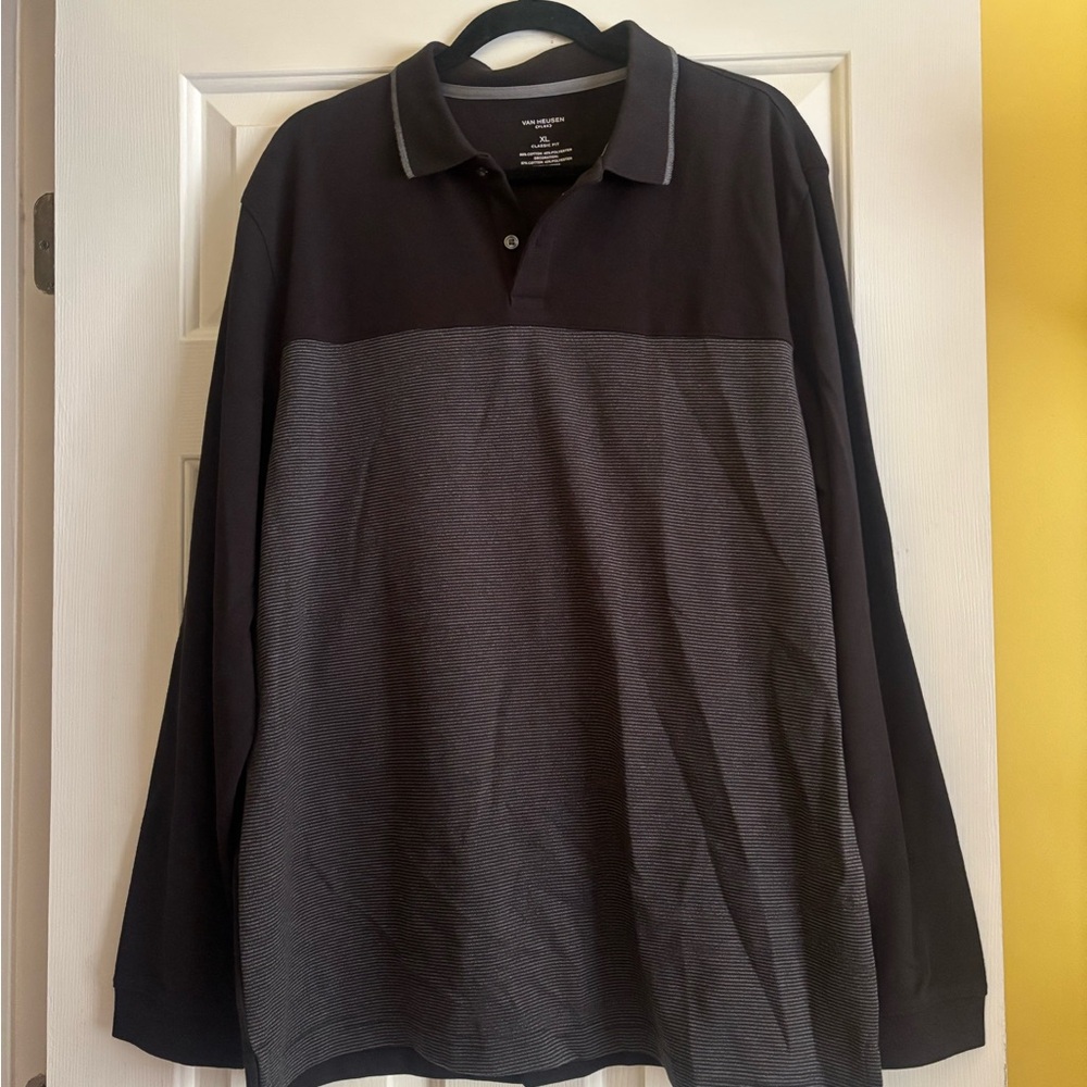 Van Heusen Black and Gray Polo Shirt with Color-Block Design
